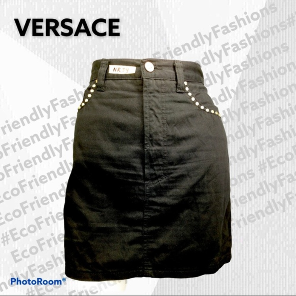 Versace Jeans Couture Black Denim Studed Miniskirt